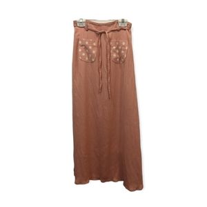 Vintage 70s 80s Cottagecore Apron Style Mauve Pink Crinkle Skirt XXS/XS